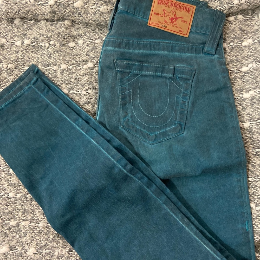 True religion Aqua/teal color. Skinny ankle jeans